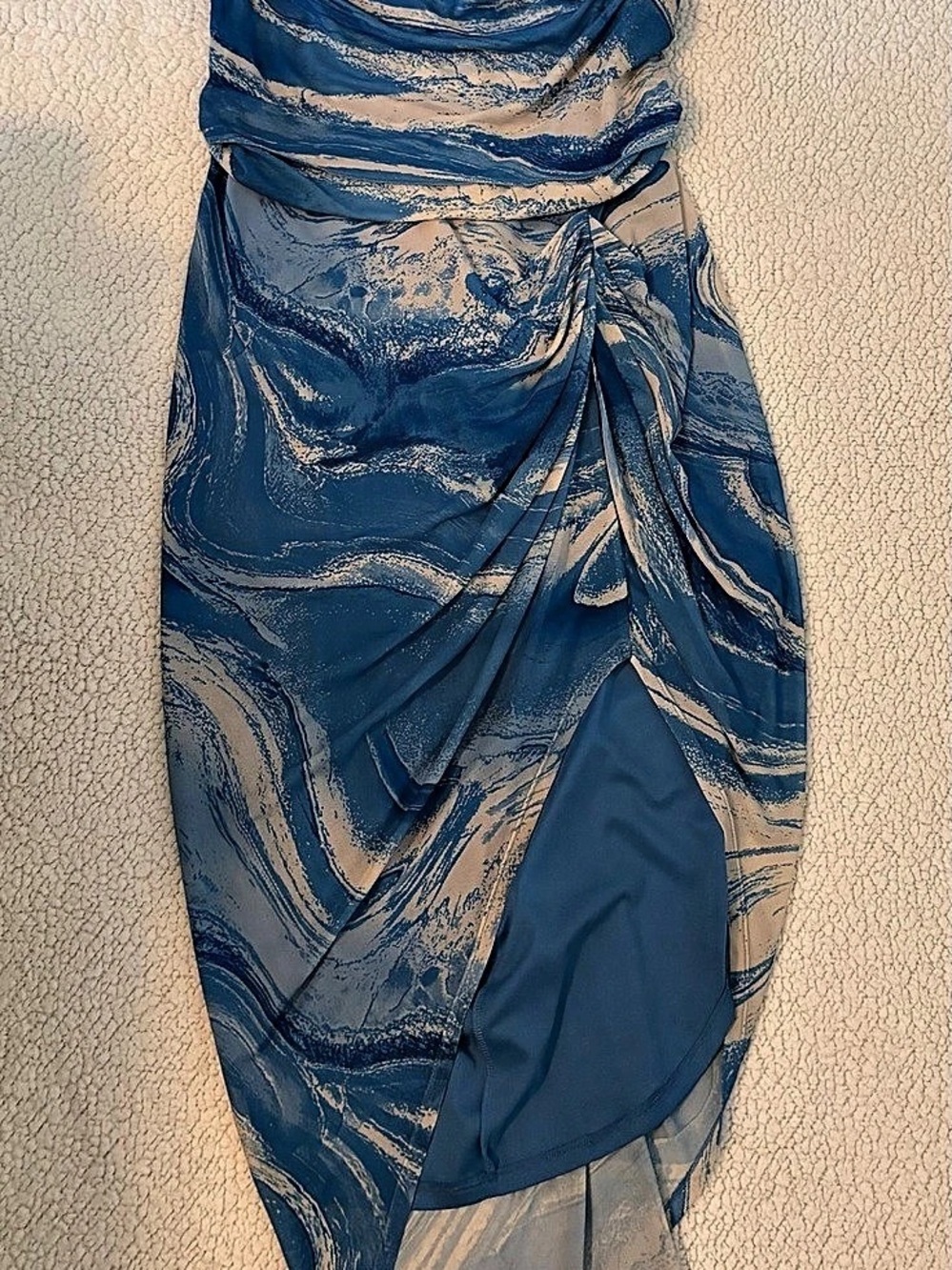 Blue Abstract Draped Midi Dress Like New